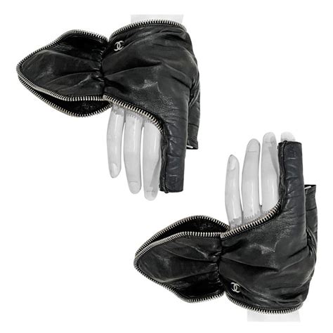 Chanel fingerless leather gloves